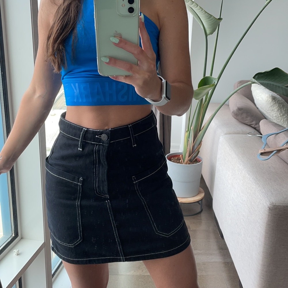 Stradivarius black jean mini skirt